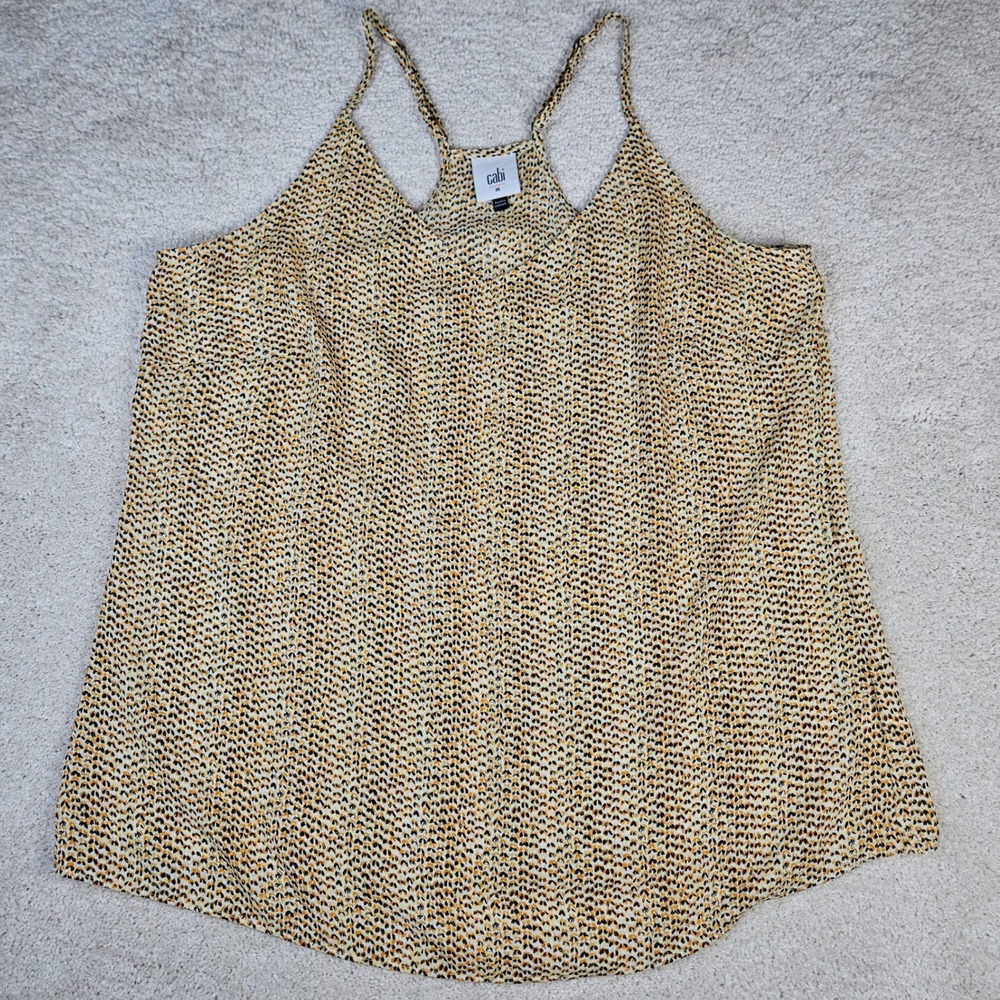 Women's Cabi‎ Tank Top Size Medium Yellow Black Print Sleeveless Flounce Blouse